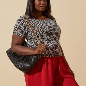 NWT Ashley Stewart Geo Print Sheer Short Sleeve Top 22/24